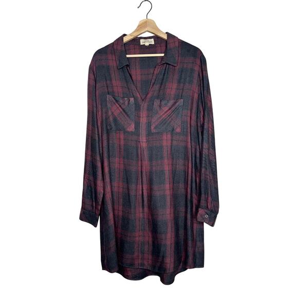 Anthropologie Dresses & Skirts - Cloth & Stone Anthropologie Plaid Tunic Shirt Dress Red Gray Size XL